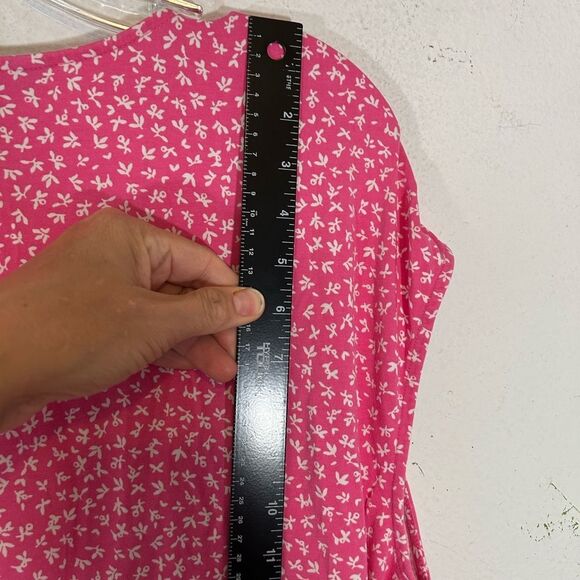 Lands End ladies dress 1X plus size pink white v-ditsy print casual everyday - Picture 7 of 12